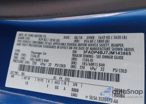 2018 Ford Fiesta Se z USA, uszkodzony, nr VIN 3FADP4BJ7JM143865